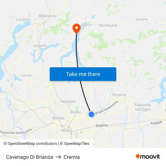 Cavenago di Brianza to Cremia map