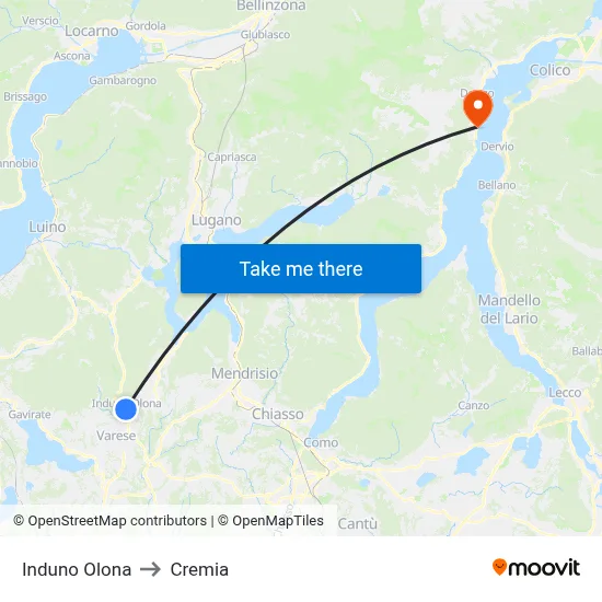Induno Olona to Cremia map