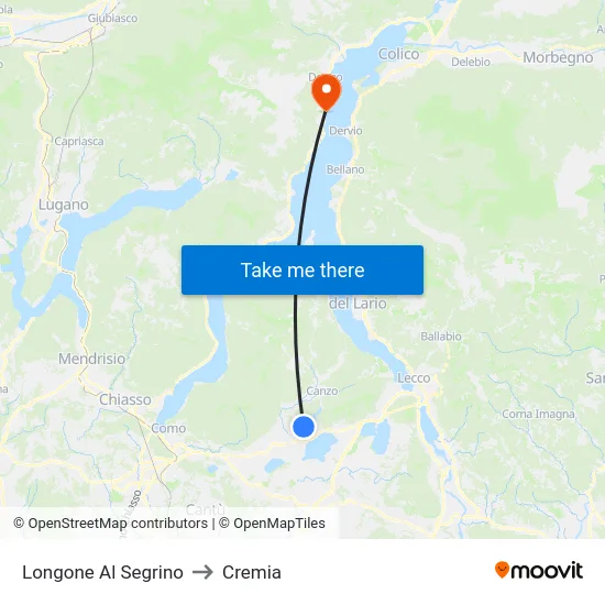 Longone Al Segrino to Cremia map