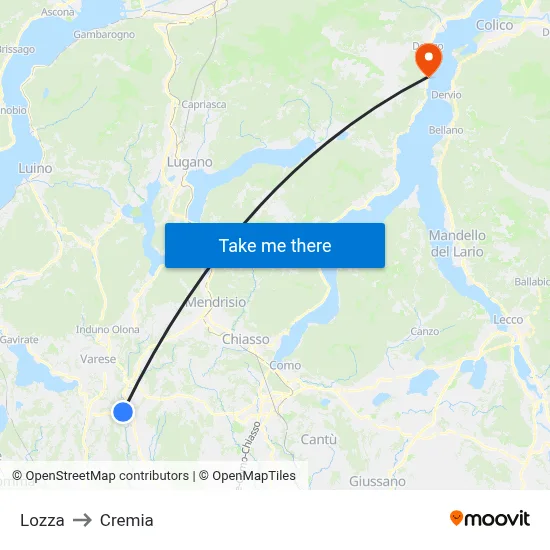 Lozza to Cremia map