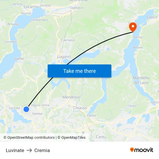 Luvinate to Cremia map