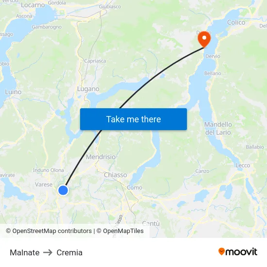 Malnate to Cremia map