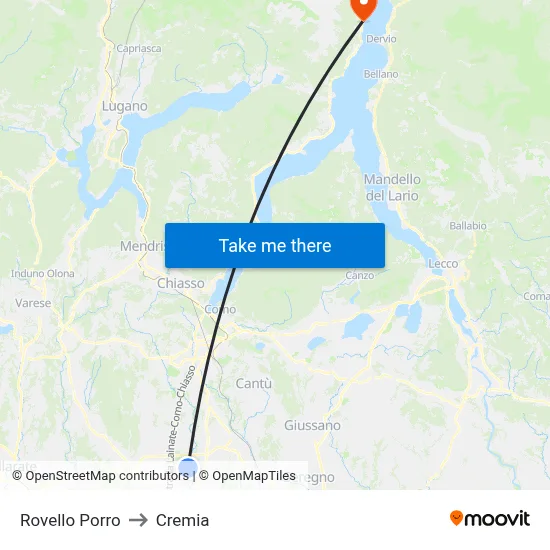 Rovello Porro to Cremia map