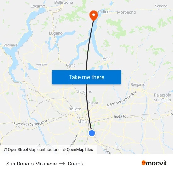 San Donato Milanese to Cremia map
