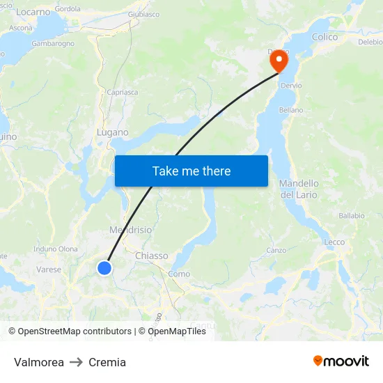 Valmorea to Cremia map