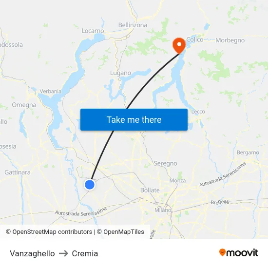 Vanzaghello to Cremia map
