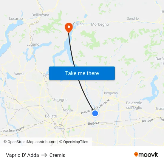 Vaprio d'Adda to Cremia map