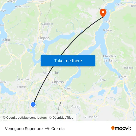 Venegono Superiore to Cremia map