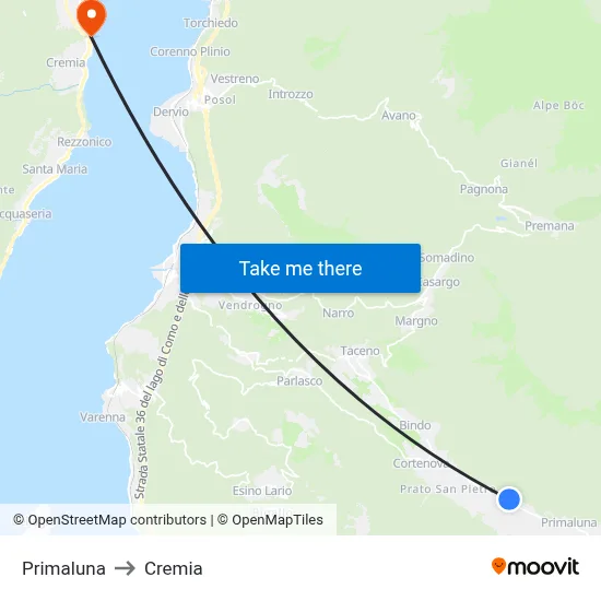 Primaluna to Cremia map