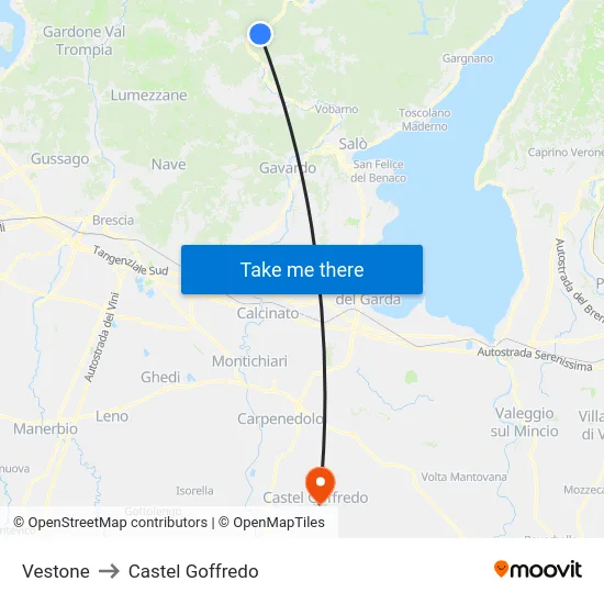Vestone to Castel Goffredo map