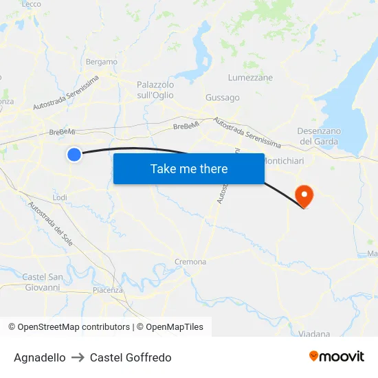 Agnadello to Castel Goffredo map