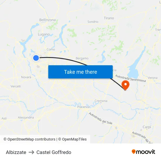 Albizzate to Castel Goffredo map