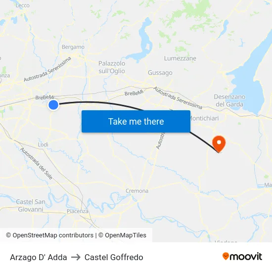 Arzago D' Adda to Castel Goffredo map