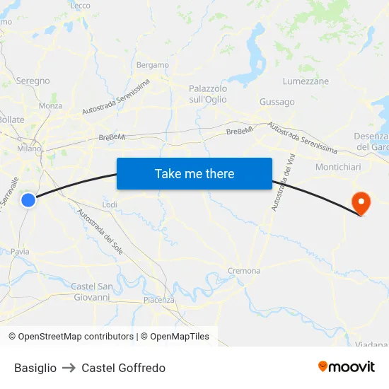 Basiglio to Castel Goffredo map