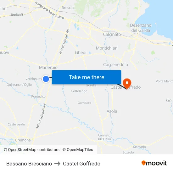 Bassano Bresciano to Castel Goffredo map