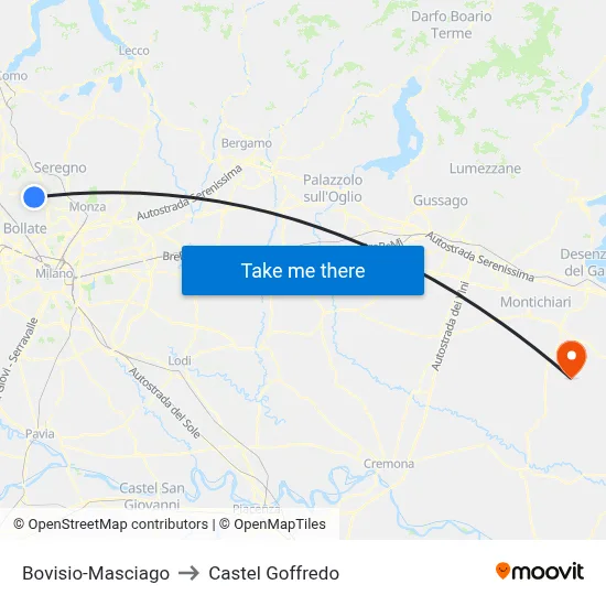 Bovisio-Masciago to Castel Goffredo map