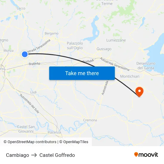 Cambiago to Castel Goffredo map
