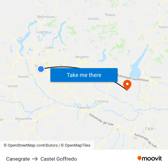 Canegrate to Castel Goffredo map