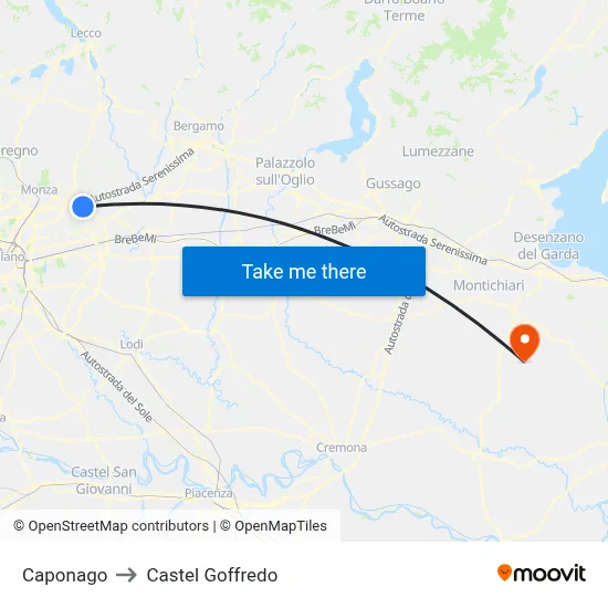 Caponago to Castel Goffredo map
