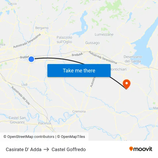 Casirate D' Adda to Castel Goffredo map