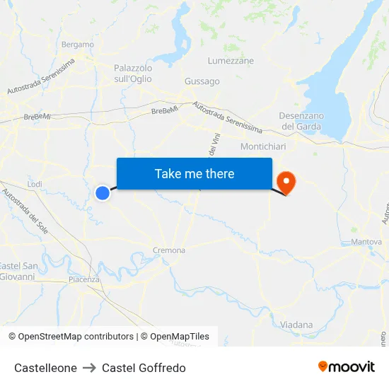 Castelleone to Castel Goffredo map