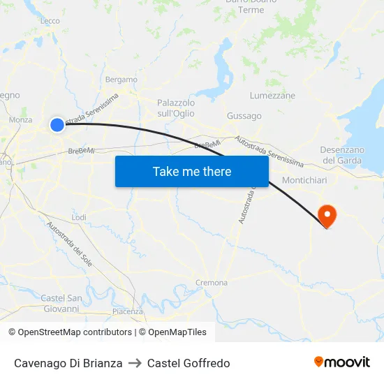 Cavenago Di Brianza to Castel Goffredo map