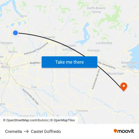 Cremella to Castel Goffredo map