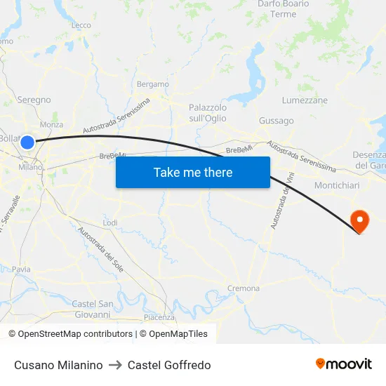 Cusano Milanino to Castel Goffredo map