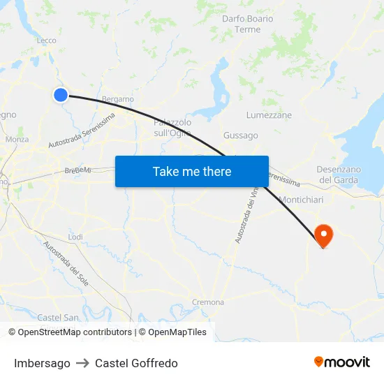 Imbersago to Castel Goffredo map