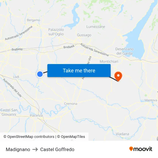 Madignano to Castel Goffredo map