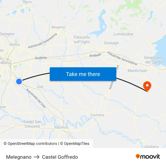 Melegnano to Castel Goffredo map
