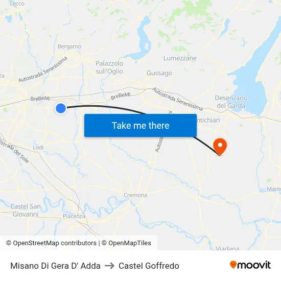 Misano di Gera d'Adda to Castel Goffredo map