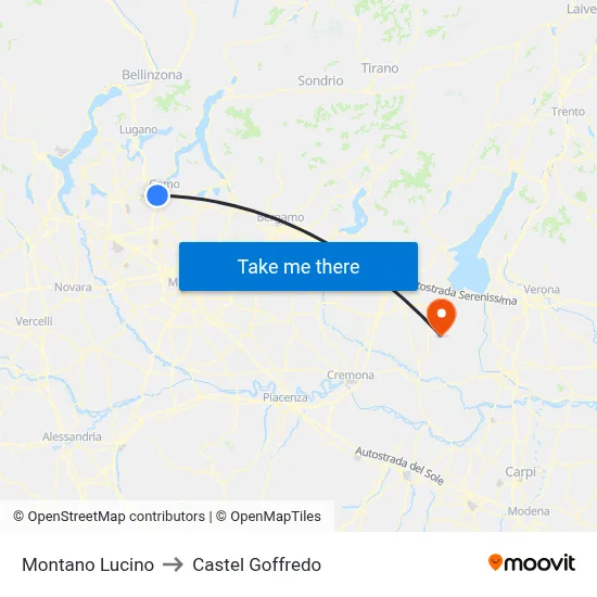Montano Lucino to Castel Goffredo map