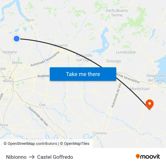 Nibionno to Castel Goffredo map