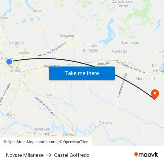 Novate Milanese to Castel Goffredo map