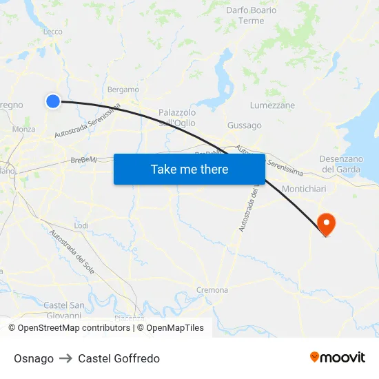 Osnago to Castel Goffredo map