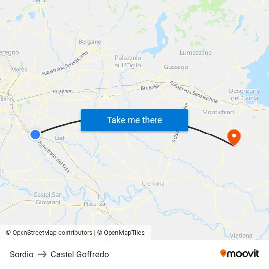 Sordio to Castel Goffredo map