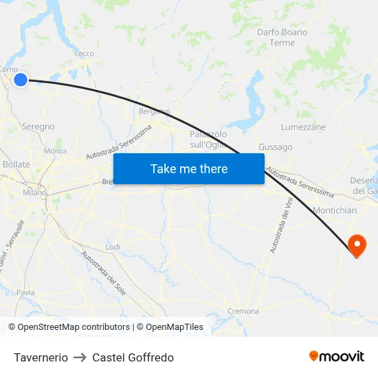 Tavernerio to Castel Goffredo map