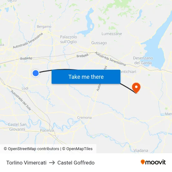 Torlino Vimercati to Castel Goffredo map