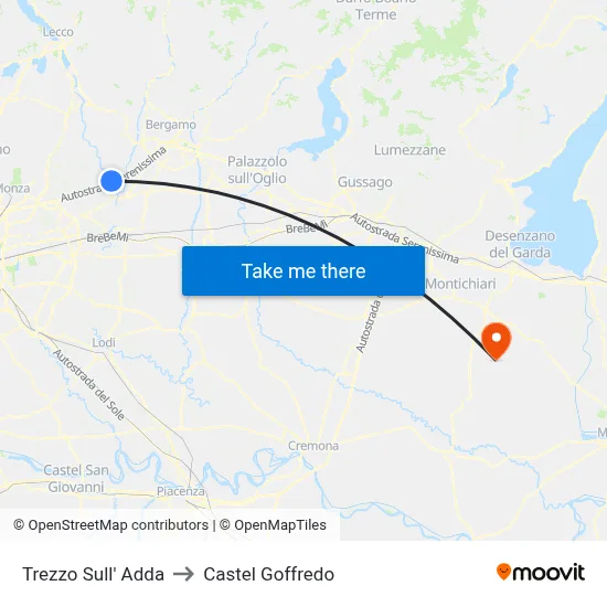 Trezzo Sull' Adda to Castel Goffredo map