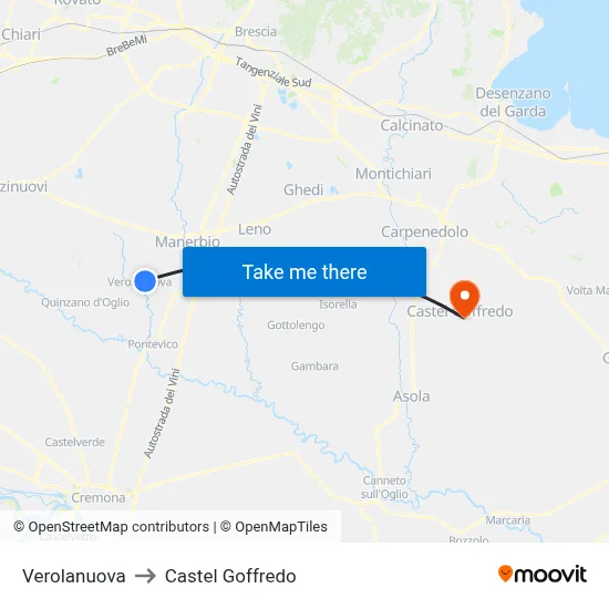 Verolanuova to Castel Goffredo map