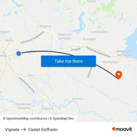 Vignate to Castel Goffredo map