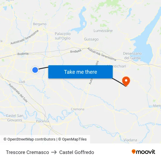 Trescore Cremasco to Castel Goffredo map
