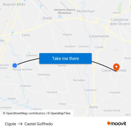Cigole to Castel Goffredo map