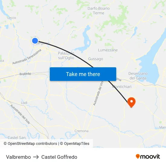 Valbrembo to Castel Goffredo map