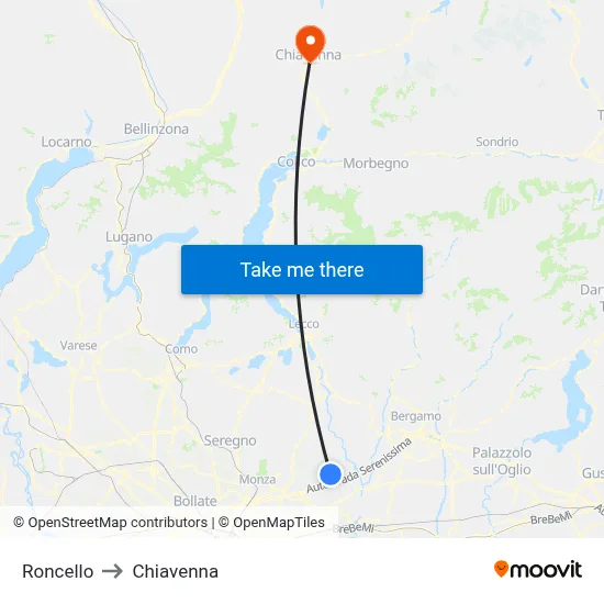 Roncello to Chiavenna map