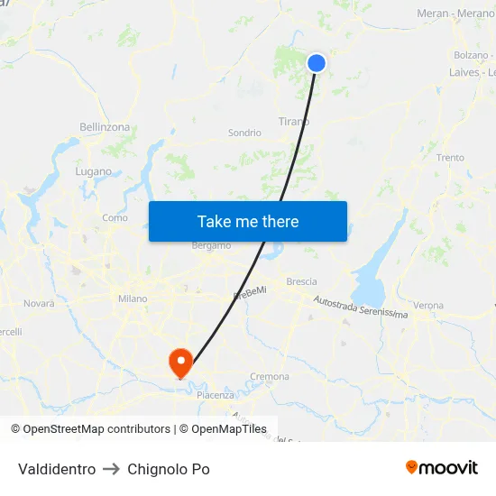 Valdidentro to Chignolo Po map