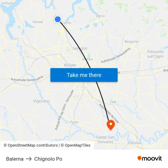 Balerna to Chignolo Po map
