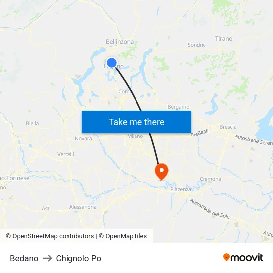 Bedano to Chignolo Po map