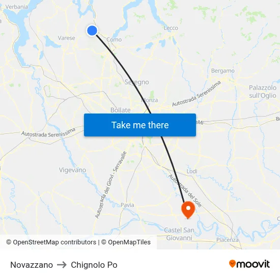 Novazzano to Chignolo Po map